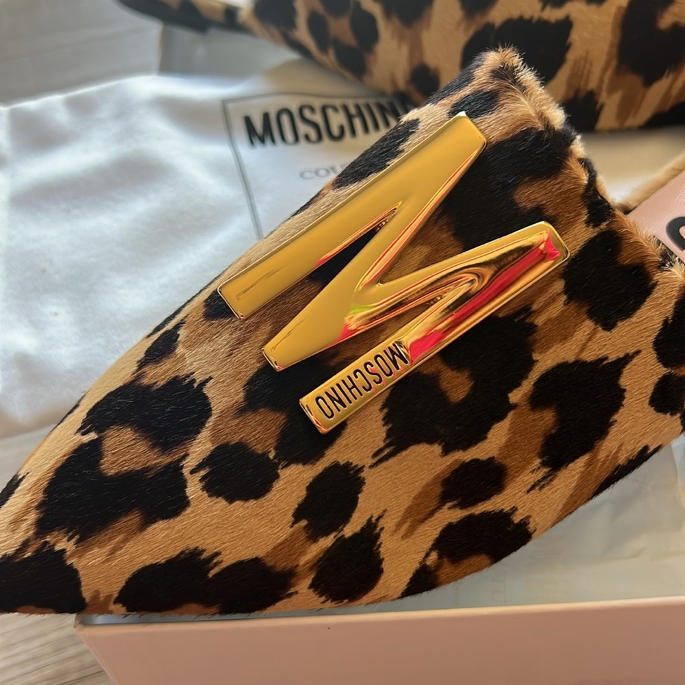 NIB Moschino Couture Gold M leopard Tagila ballerina flat mules Box+Dustbag SZ39 - Picture 3 of 5